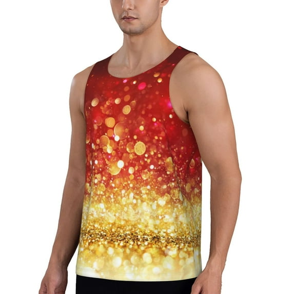 Sigee Red Gold Glitter for Men's Workout Tank Top, Athletic Gym Sleeveless Shirt - Quick Dry, Lightweight, Breathable 4X-Large