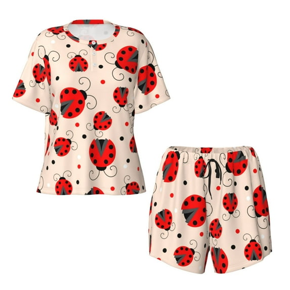 Sigee Red Ladybug for Sleepwear Casual Pjs with Pockets Women's Pajamas Sets Shorts 2 Piece Short Sleeve Lounge Sets Large