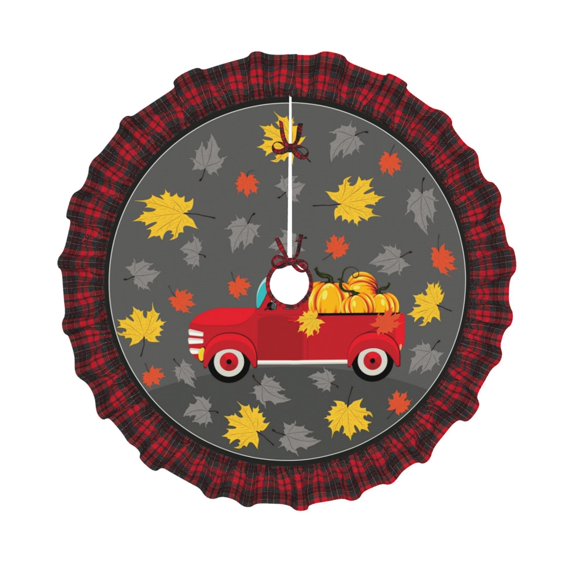 Sigee Red Pickup Truck With Pumpkins for Christmas Decoration Tree Skirt Christmas Plaid Tree Skirt,Christmas home decor Holiday Tree Skirt Fits TChristmas Tree-48"