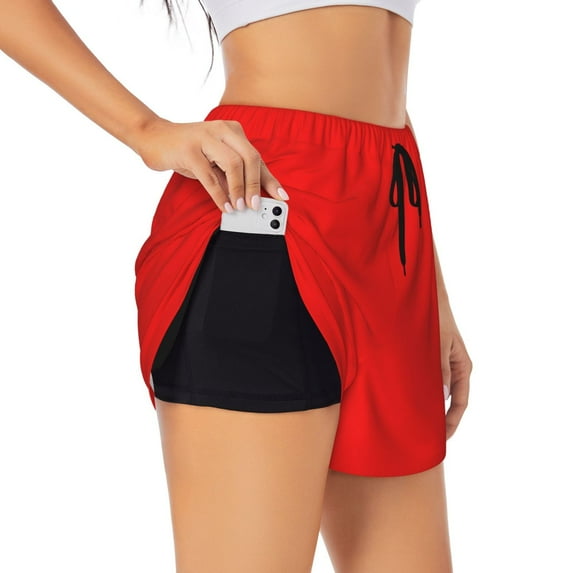 Sigee Red for Women's Athletic Shorts High Waisted Running Shorts Pocket Sporty Short Gym Elastic Workout ShortsSmall