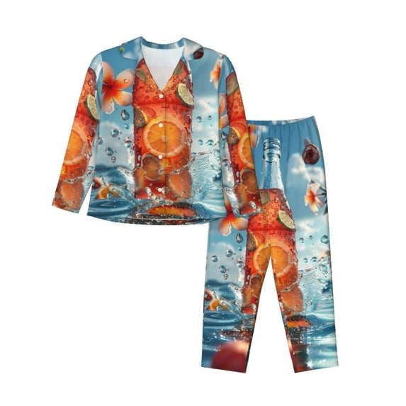 Sigee Refreshing Citrus Splash for Women’s Pajama Sets Long-Sleeved Pjs Sets for Women 2 piece Sleepwear-XX-Large