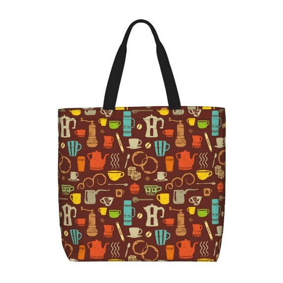 Sigee Retro Coffee Print Large Capacity Zippered Tote Bag - Durable, Stylish and Versatile for Everyday Use