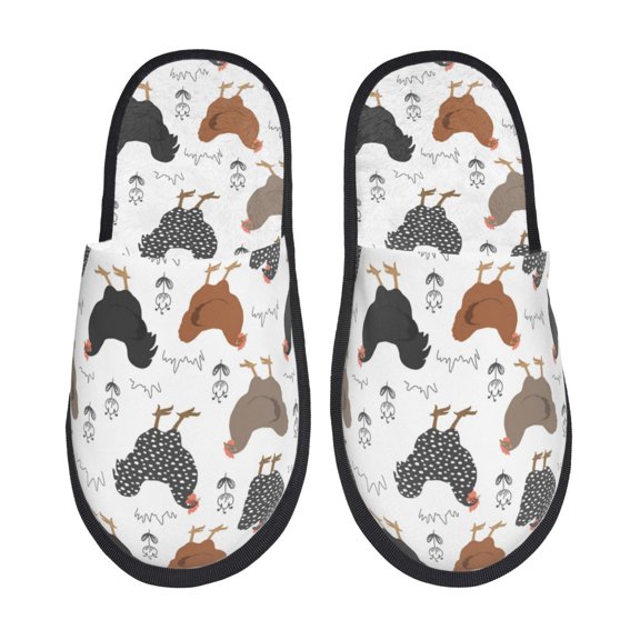 Sigee Retro Rooster for Cozy Furry Slippers Super Soft Indoor and Outdoor Use, Non-Slip Sole Slip On House Slippers-Large