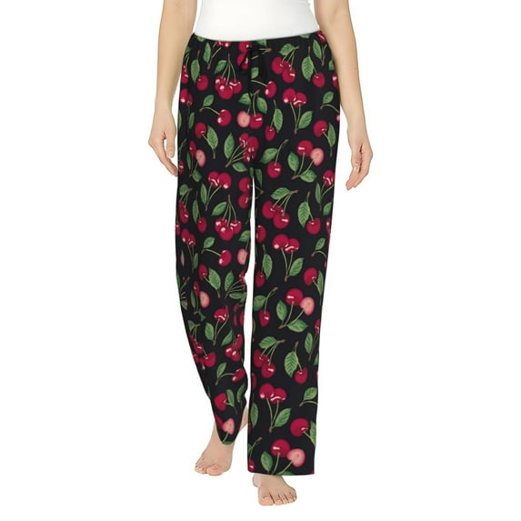 Sigee Ripe Red Cherry print Women's Soft Pajama Pants Lounge Sleep Bottoms with Elastic Waistband and Pockets-Medium