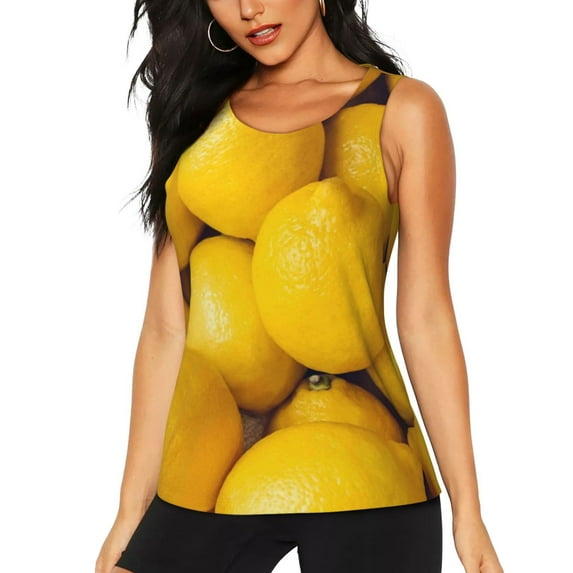 Sigee Ripe Yellow Lemon for Women's Workout Tank Top,Running Tank Tops,Sleeveless Gym ClothesLarge