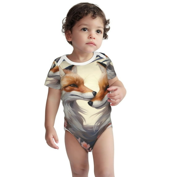 Sigee Romantic Flower Fox for Baby Unisex Baby Cotton Short-Sleeve Bodysuits Soft Cotton, Breathable-18 Months
