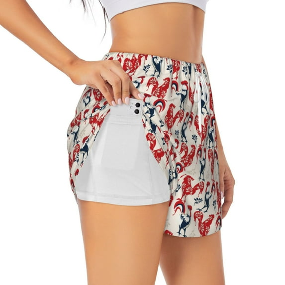 Sigee Roosters for Women's Athletic Shorts High Waisted Running Shorts Pocket Sporty Short Gym Elastic Workout ShortsXX-Large