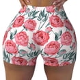 thumbnail image 1 of Sigee Rose Flowers Print Women's High Waist Workout Shorts - Squat Proof, Tummy Control, Yoga and Gym Activewear-XX-Large, 1 of 9