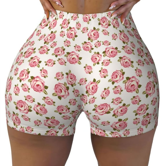Sigee Rose Flowers Print Women's High Waist Workout Shorts - Squat Proof, Tummy Control, Yoga and Gym Activewear-XX-Large