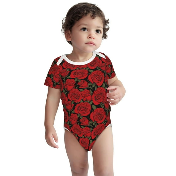 Sigee Rose Flowers for Baby Unisex Baby Cotton Short-Sleeve Bodysuits Soft Cotton, Breathable-2 Years