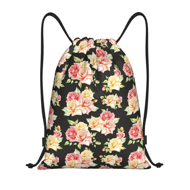 Sigee Rose Flowers for Drawstring Bag String Backpack for Sports, Gym, Swimming, Beach, Travel-Medium