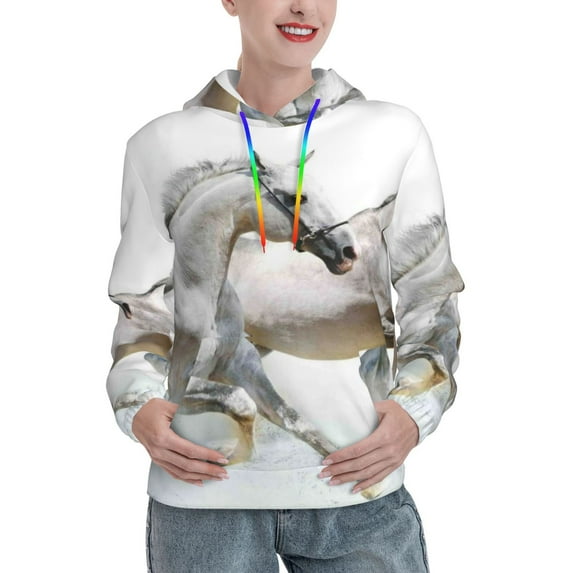 Sigee Running White Horses for Women's Pullover Hoodie Sweatshirts Adult Casual Long Sleeve Sweatshirts ,Sizes S-2XL-XX-Large