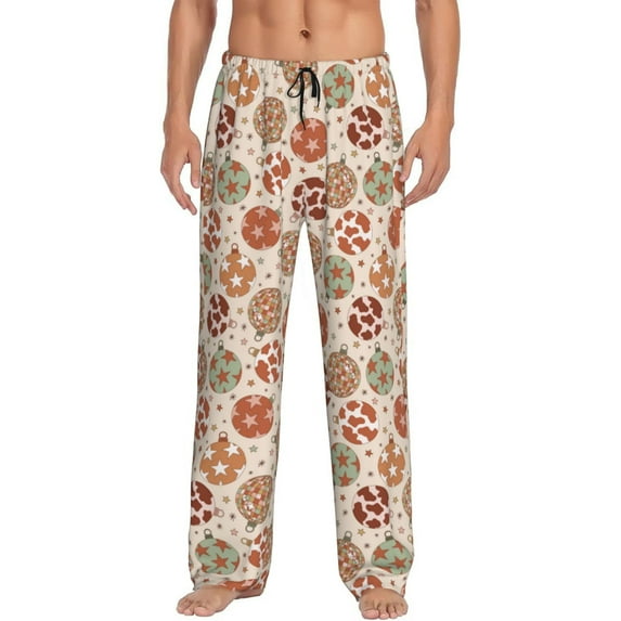 Sigee Rustic Christmas Ornaments print Men's Pajama Pants Lounge Sleep Bottoms with Elastic Waistband and Pockets-Small