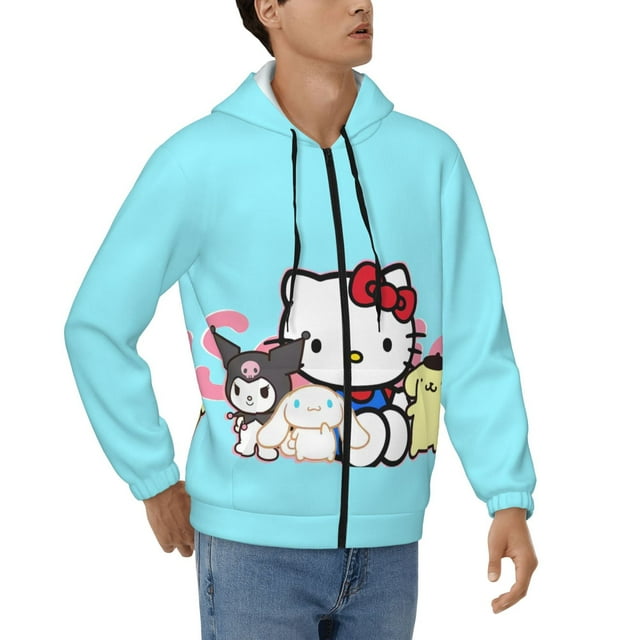 Sigee Sanrio Cn for Men's ZipUp Hoodie Moisture Wicking and Breathable