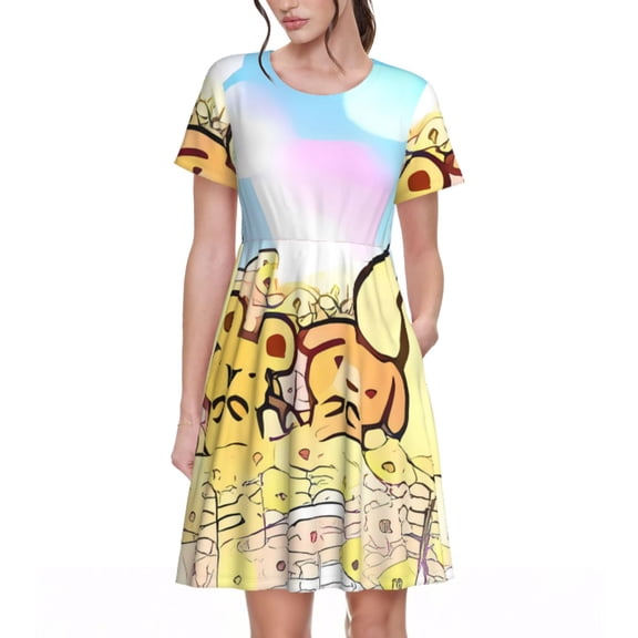 Sigee Sanrio V for Women's Short Sleeve Dress Relaxed Fit Dress with Pockets