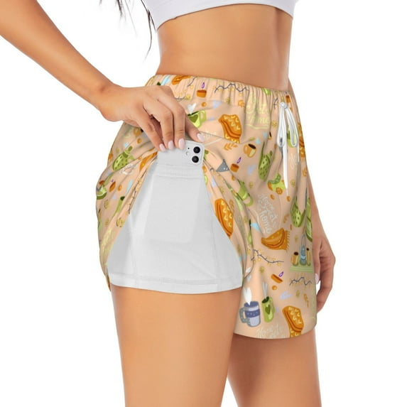 Sigee Scandinavian Style Hygge for Women's Athletic Shorts High Waisted Running Shorts Pocket Sporty Short Gym Elastic Workout ShortsMedium