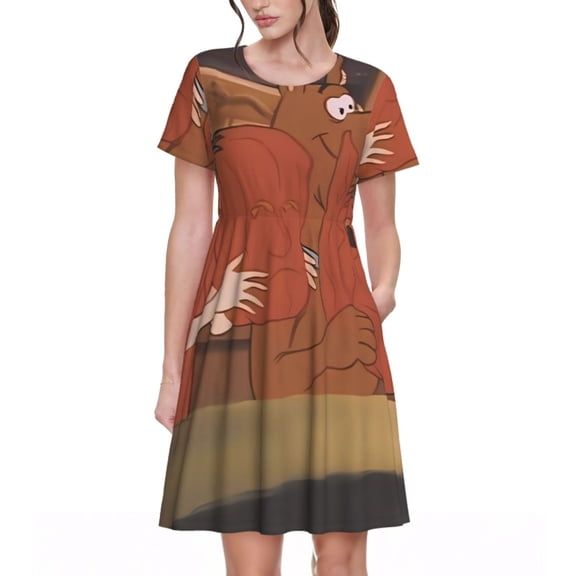 Sigee Scooby-Doo Bh for Women's Short Sleeve Dress Relaxed Fit Dress with Pockets