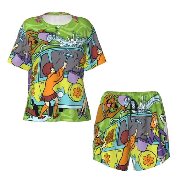 Sigee Scooby-Doo Cn for Sleepwear Casual Pjs with Pockets Women's Pajamas Sets Shorts 2 Piece Short Sleeve Lounge Sets Large