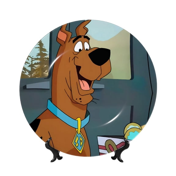Sigee Scooby-Doo J for Bone China Decorative Plate with Stand Decorative Plate for Display Decorative Plates for Home Kitchen Bedroom 6-10inch -6in