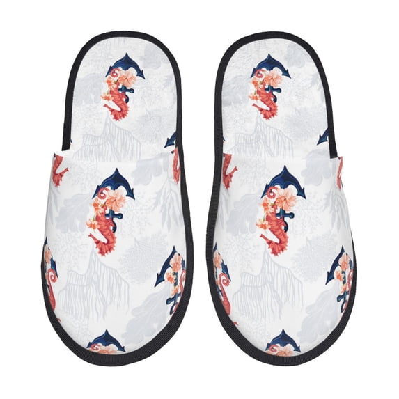 Sigee Sea Horse And Corals1 for Cozy Furry Slippers Super Soft Indoor and Outdoor Use, Non-Slip Sole Slip On House Slippers-Medium