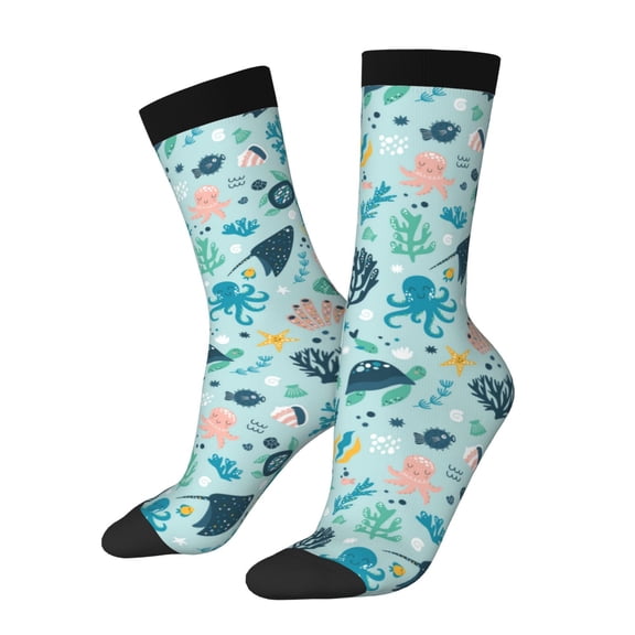 Sigee Sea Life for Contrast Design Soft Moisture-Wicking Socks Crew Casual Athletic Stretchy Loose Middle Tube Socks