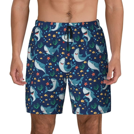 Sigee Sea Sharks Print Mens Swim Trunks with Compression Liner Quick Dry Swim Stretch Beach Shorts with Pockets,S-3XL