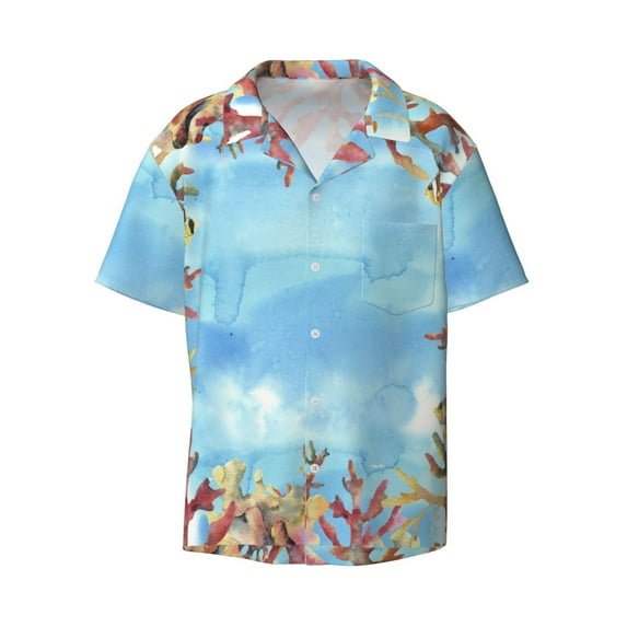 Sigee Sea and Fish Print Men's Shirts Casual Button Down Short Sleeve Summer Beach Shirt Hawaiian Vacation Shirts Tee Shirt-Medium
