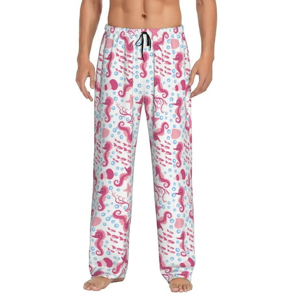 Sigee Seahorse and Starfish Print Men's Pajama Pants - Soft Lounge Sleep Bottoms with Elastic Waistband and Pockets-