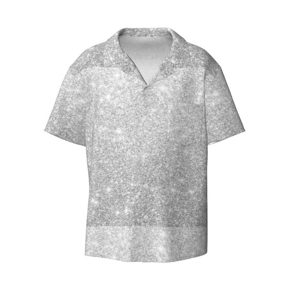 Sigee Silver Glitter Print Men's Shirts Casual Button Down Short Sleeve Summer Beach Shirt Hawaiian Vacation Shirts Tee Shirt-Large