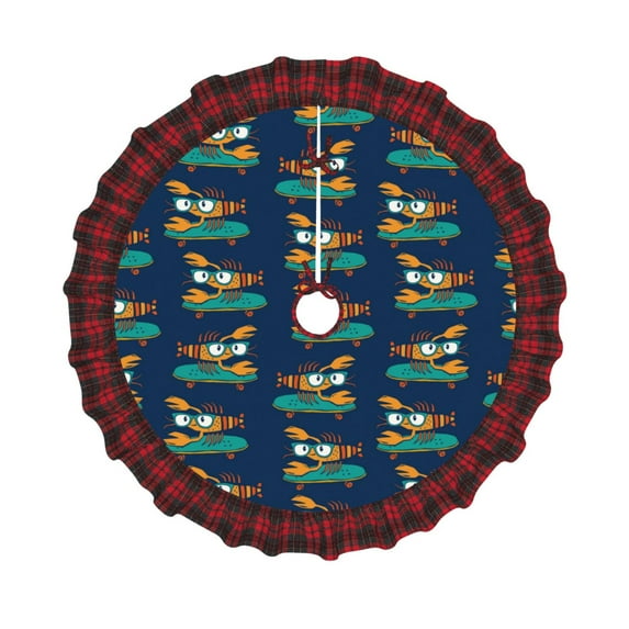 Sigee Skateboard Rides Cartoon Lobster for Christmas Decoration Tree Skirt Christmas Plaid Tree Skirt,Christmas home decor Holiday Tree Skirt Fits TChristmas Tree-36"
