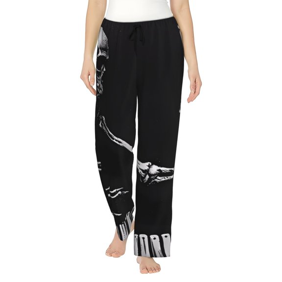 Sigee Skeleton Playing Xylophone print Women's Soft Pajama Pants Lounge Sleep Bottoms with Elastic Waistband and Pockets-Small