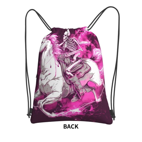 Sigee Skull White Horse for Drawstring Zipper Backpack ,Waterproof, Durable, Lightweight Gym Bag for Sports