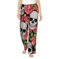 thumbnail image 1 of Sigee Skull and Roses Print Women's Soft Pajama Pants - Breathable and Comfortable Lounge Sleep Bottoms with Elastic Waistband and Pockets-Small, 1 of 9