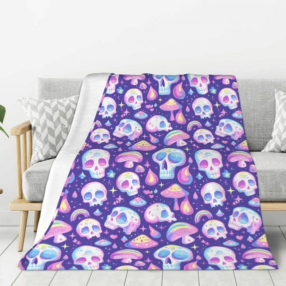Sigee Skull mushroom colorful for Flannel Blanket - Ultra-Soft, Warm and Cozy, Perfect for Couch, Bed, or Travel-50"x40"