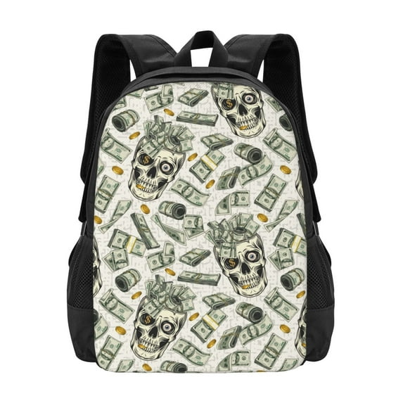 Sigee Skull with Cash for Simple large capacity backpack Travel Laptop Backpack, Business for Travel and Daily Use