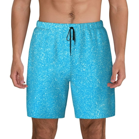Sigee Sky Blue Glitter Print Mens Swim Trunks with Compression Liner Quick Dry Swim Stretch Beach Shorts with Pockets,S-3XL