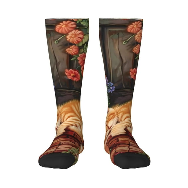 Sigee Sleeping Cat Flowers for Socks for Men Women Socks Stocking
