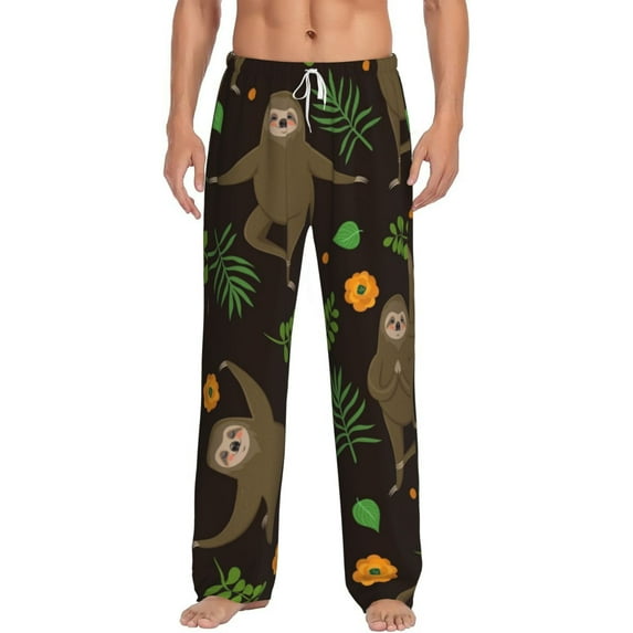 Sigee Sloth Doing Yoga Print Men's Pajama Pants - Soft Lounge Sleep Bottoms with Elastic Waistband and Pockets-XX-Large