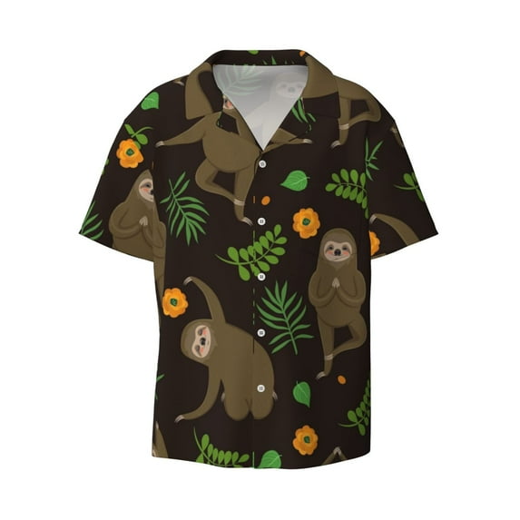 Sigee Sloth Doing Yoga Print Men's Shirts Casual Button Down Short Sleeve Summer Beach Shirt Hawaiian Vacation Shirts Tee Shirt-X-Large