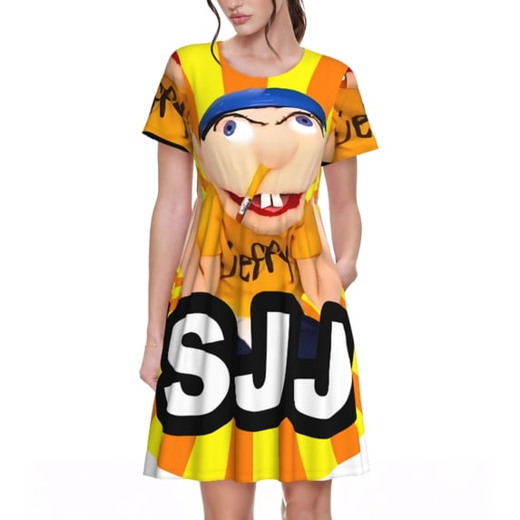 Sigee Sml Jeffy Bn for Women's Short Sleeve Dress Relaxed Fit Dress with Pockets