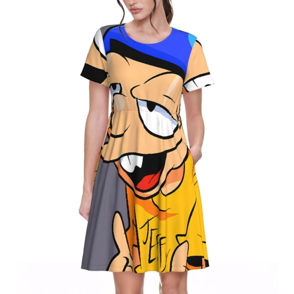 Sigee Sml Jeffy U for Women's Short Sleeve Dress Relaxed Fit Dress with Pockets