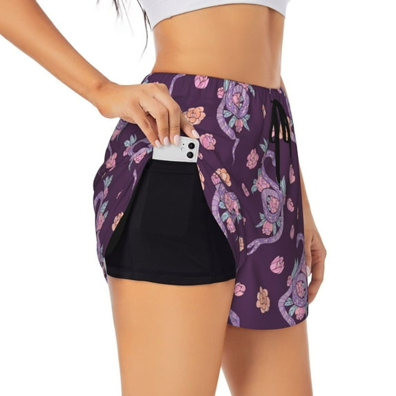 Sigee Snake And Flower for Women's Athletic Shorts High Waisted Running Shorts Pocket Sporty Short Gym Elastic Workout ShortsXX-Large