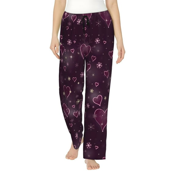 Sigee Snowflakes and Hearts Print Women's Soft Pajama Pants - Breathable and Comfortable Lounge Sleep Bottoms with Elastic Waistband and Pockets-