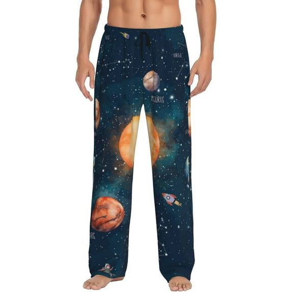Sigee Solar System And Planets print Men's Pajama Pants Lounge Sleep Bottoms with Elastic Waistband and Pockets-Small