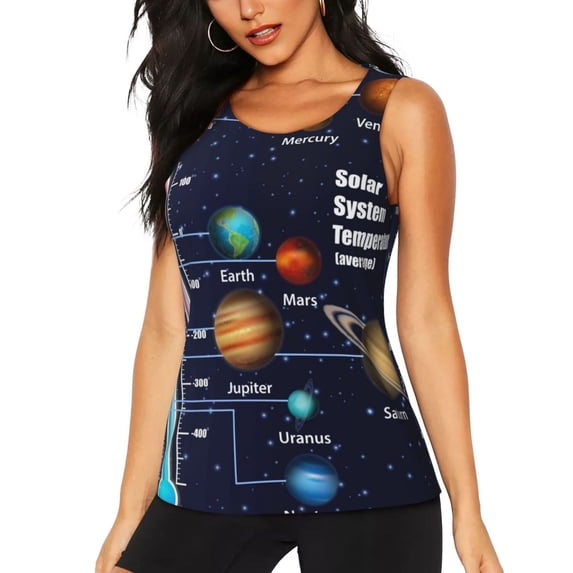 Sigee Solar System for Women's Workout Tank Top,Running Tank Tops,Sleeveless Gym ClothesXX-Large
