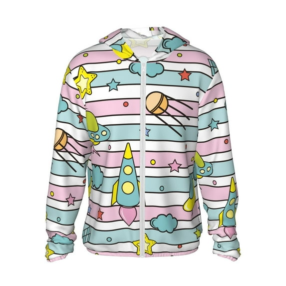 Sigee Space Doodle Print UPF50+ Men's Sun Protection Hoodie Shirt SPF UV Shirt Long Sleeve Fishing Outdoor Lightweight, S-3XL