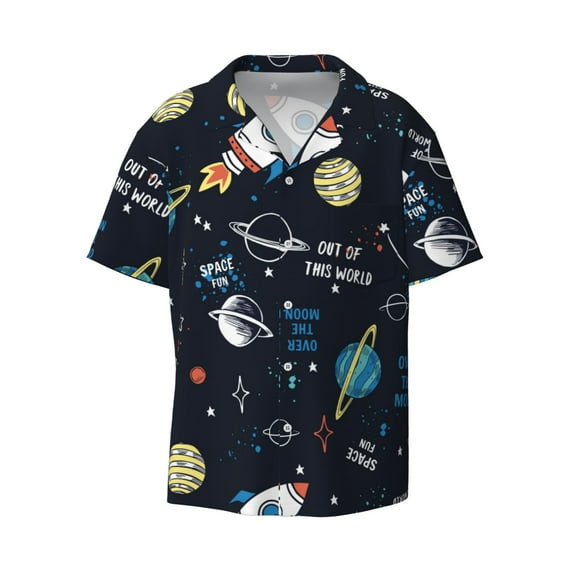 Sigee Space Print Men's Shirts Casual Button Down Short Sleeve Summer Beach Shirt Hawaiian Vacation Shirts Tee Shirt-