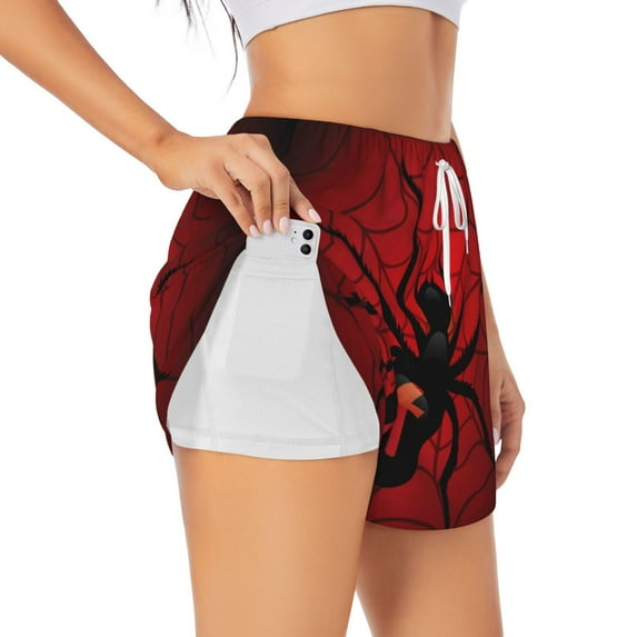 Sigee Spider on the Web for Women's Athletic Shorts High Waisted Running Shorts Pocket Sporty Short Gym Elastic Workout ShortsX-Large