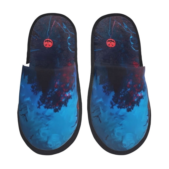 Sigee Spooky Halloween Night Scene for Cozy Furry Slippers Super Soft Indoor and Outdoor Use, Non-Slip Sole Slip On House Slippers-Large