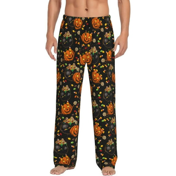 Sigee Spooky Sweets print Men's Pajama Pants Lounge Sleep Bottoms with Elastic Waistband and Pockets-Medium